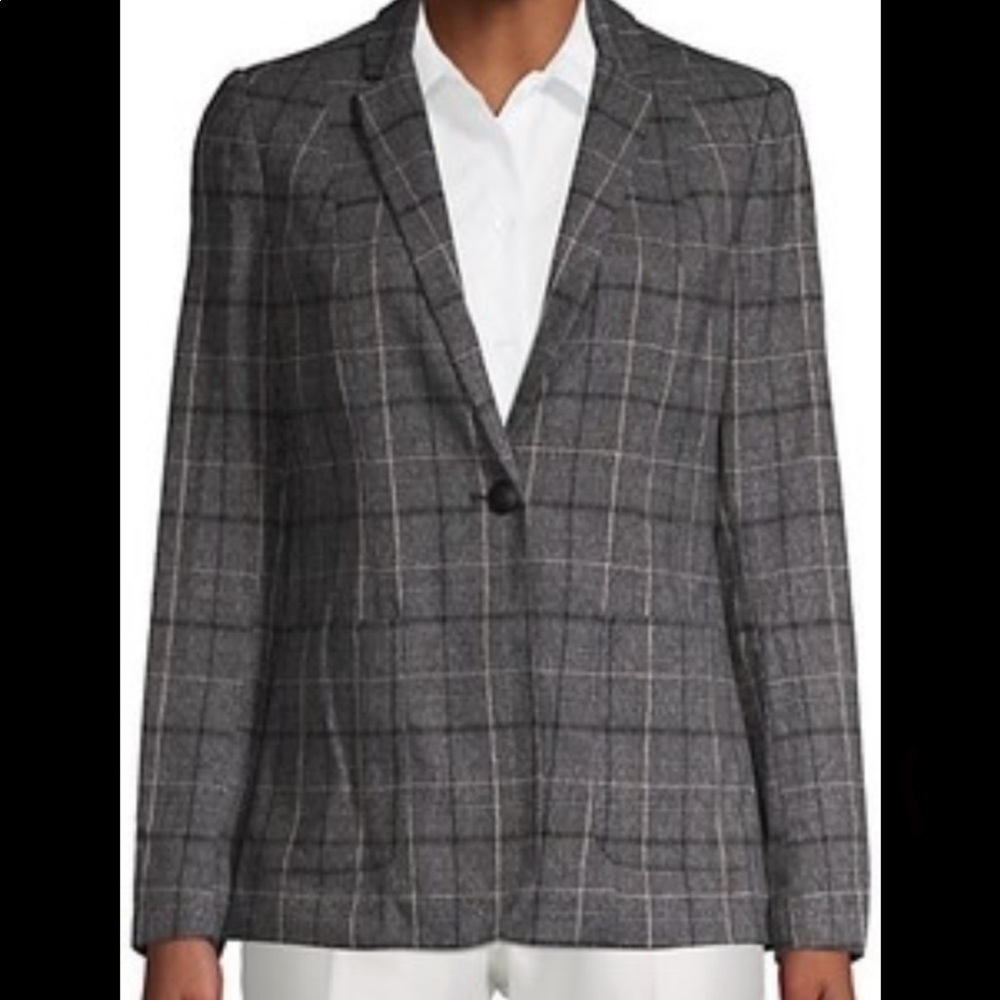 T tahari plaid jacket blazer grey size 4